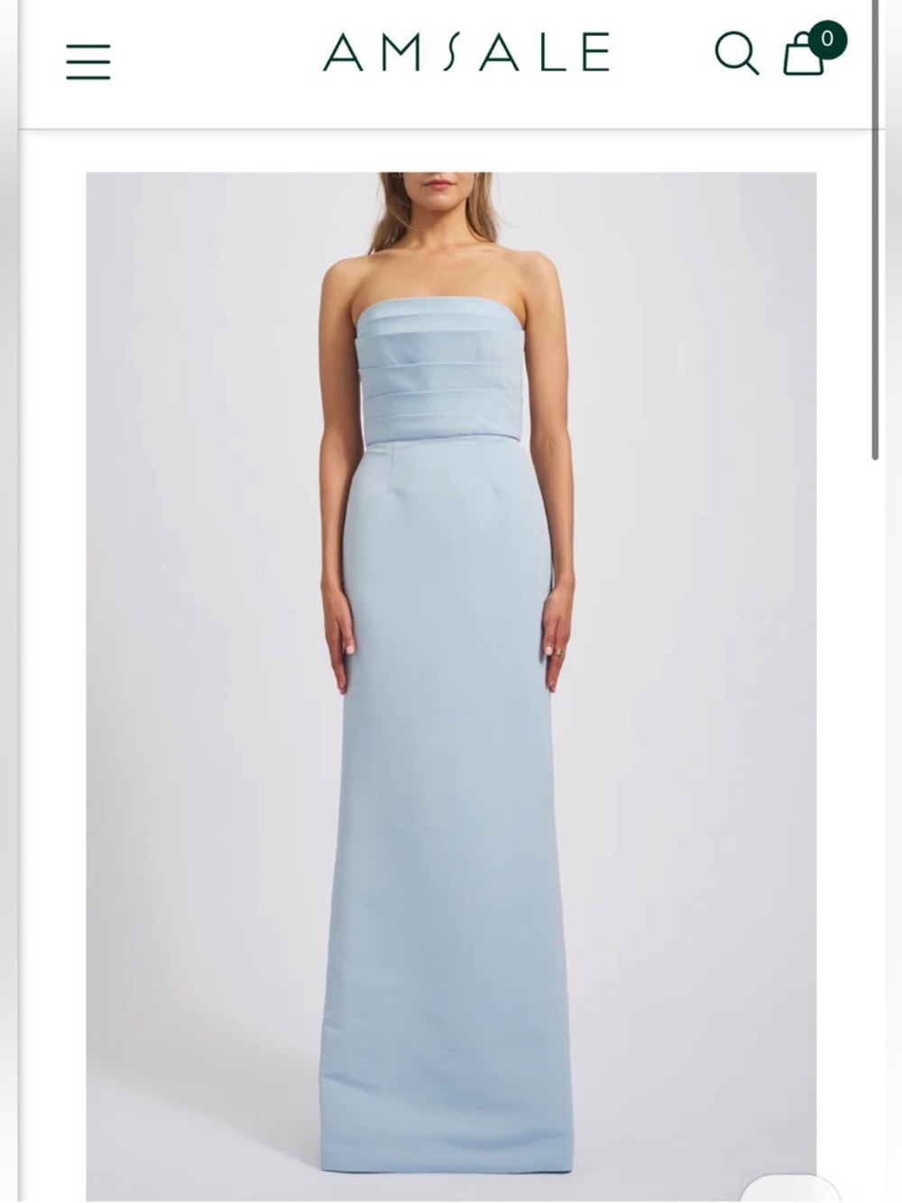 Amsale Strapless Light Blue Column Evening Gown